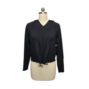 prAna‎ Hoodie Womens XS Black Lightweight V Neck Long Sleeve Drawstring Hem Yoga